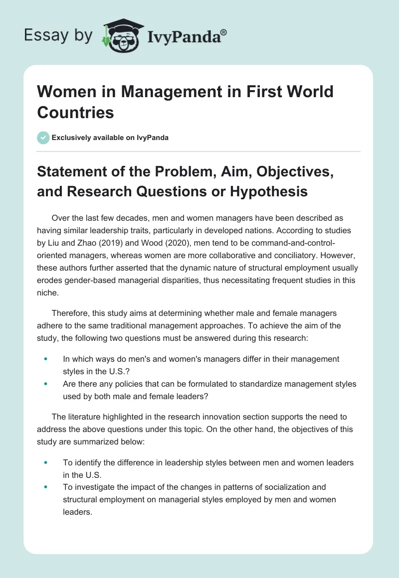 Women in Management in First World Countries. Page 1