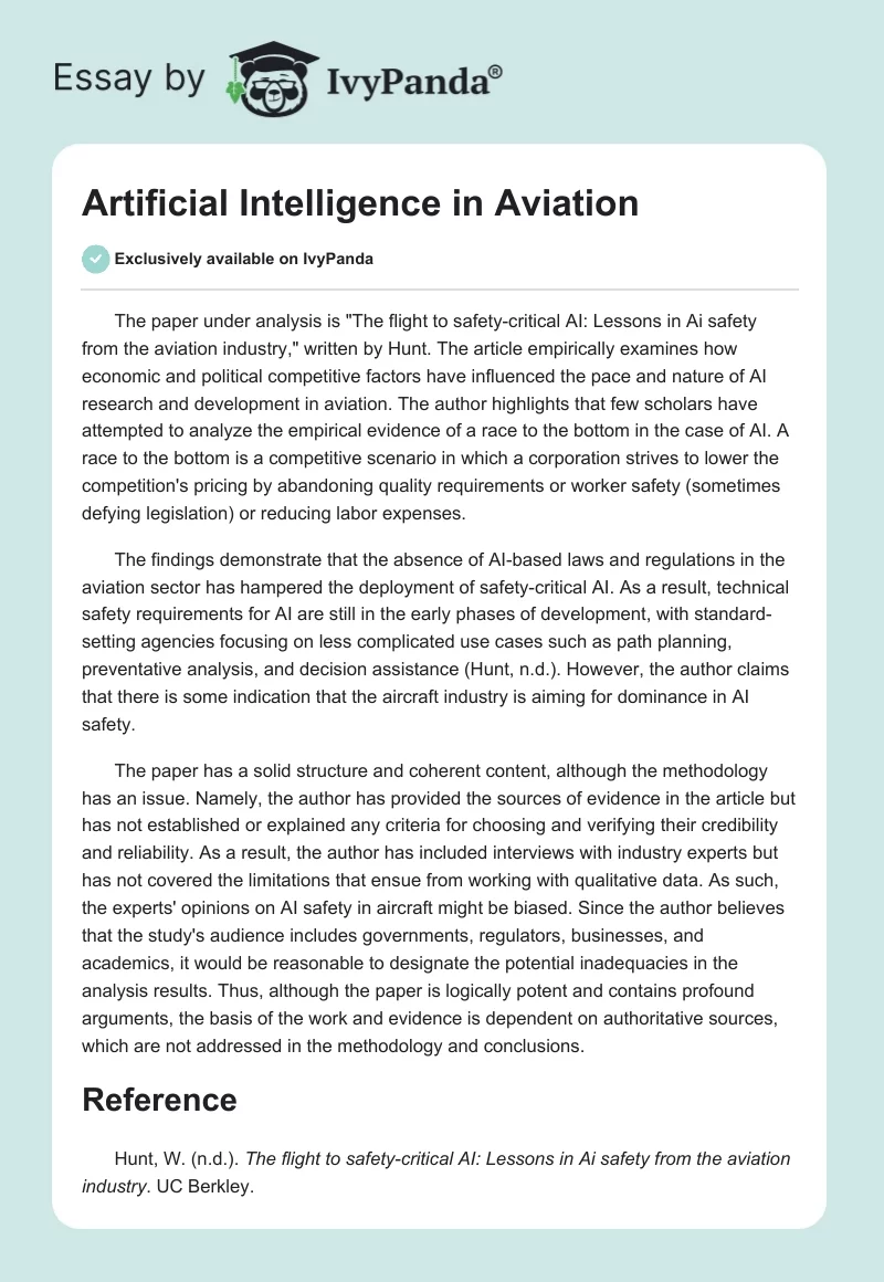 Artificial Intelligence in Aviation. Page 1