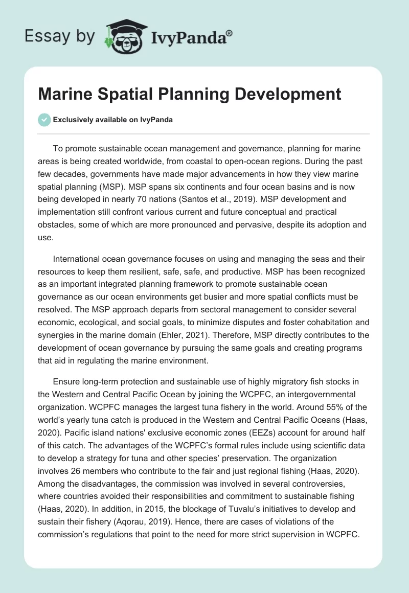 Marine Spatial Planning Development. Page 1