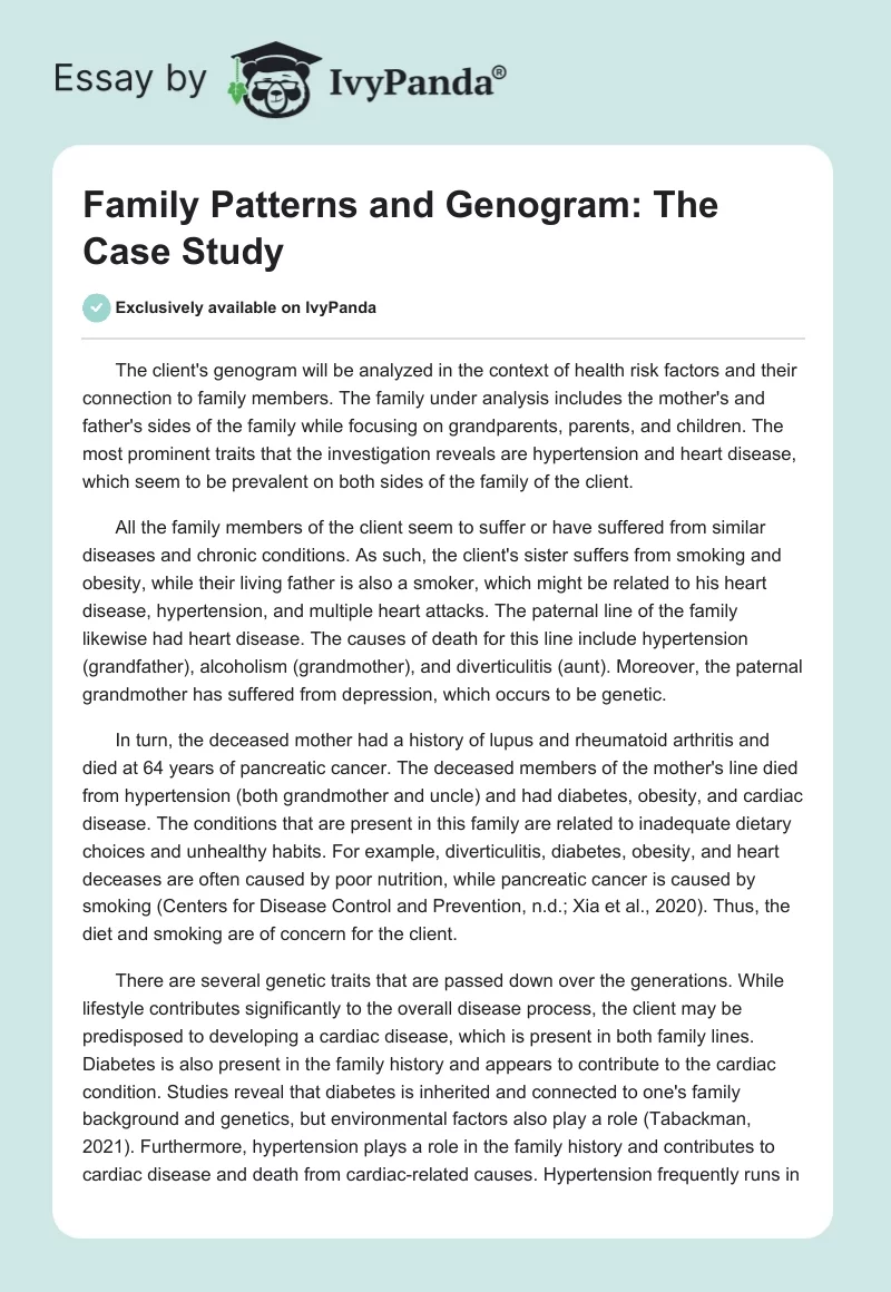 Family Patterns and Genogram: The Case Study. Page 1