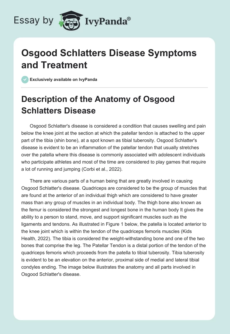 Osgood Schlatters Disease Symptoms and Treatment. Page 1
