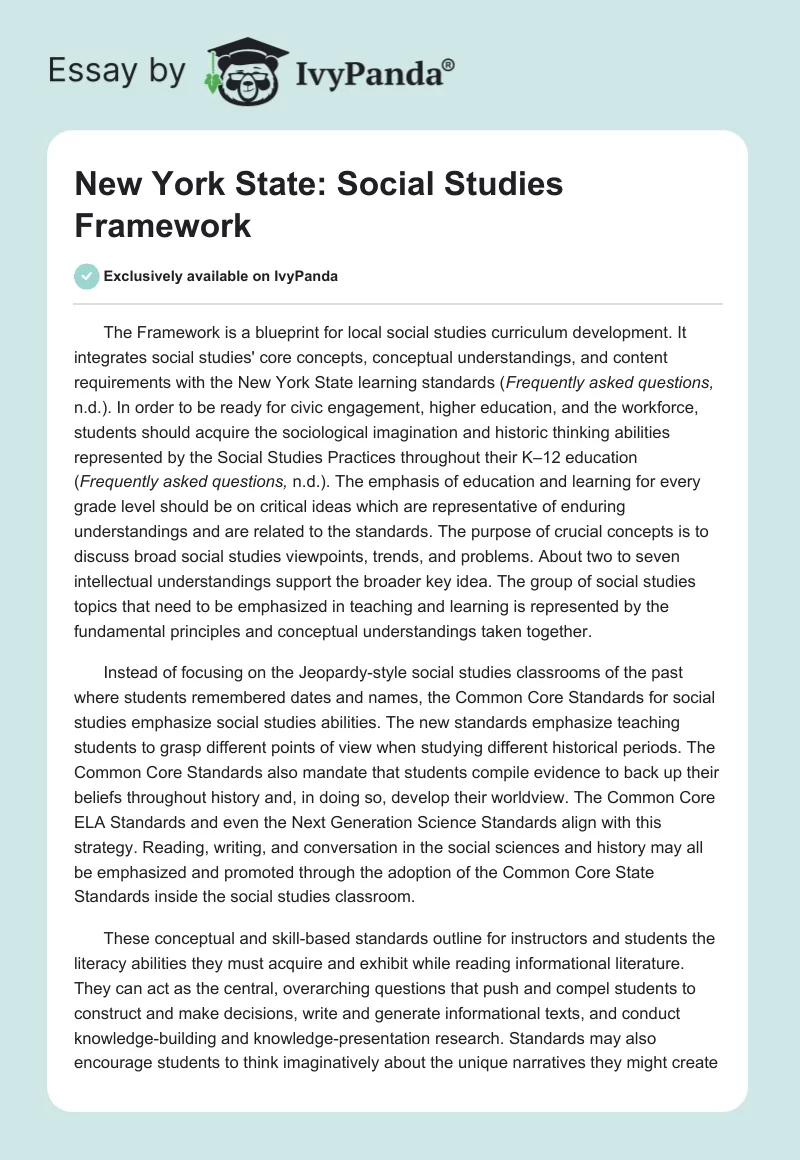 New York State: Social Studies Framework. Page 1