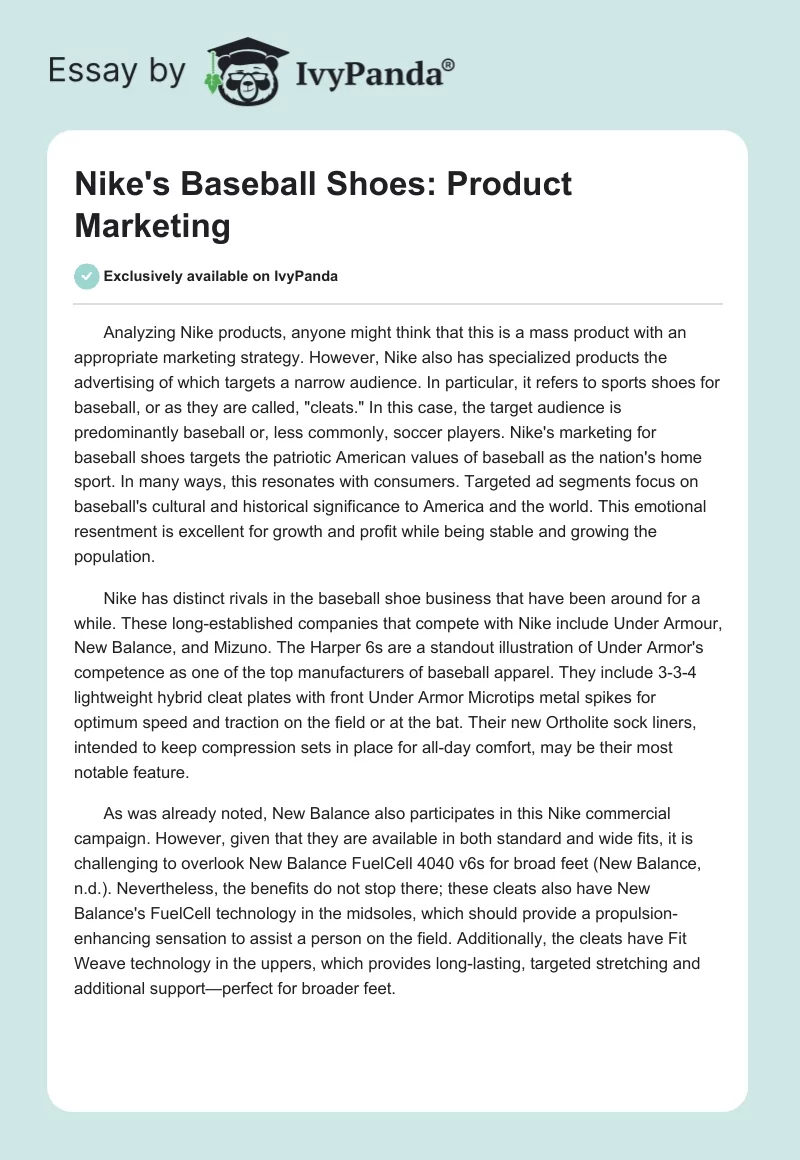 Nike's Baseball Shoes: Product Marketing. Page 1