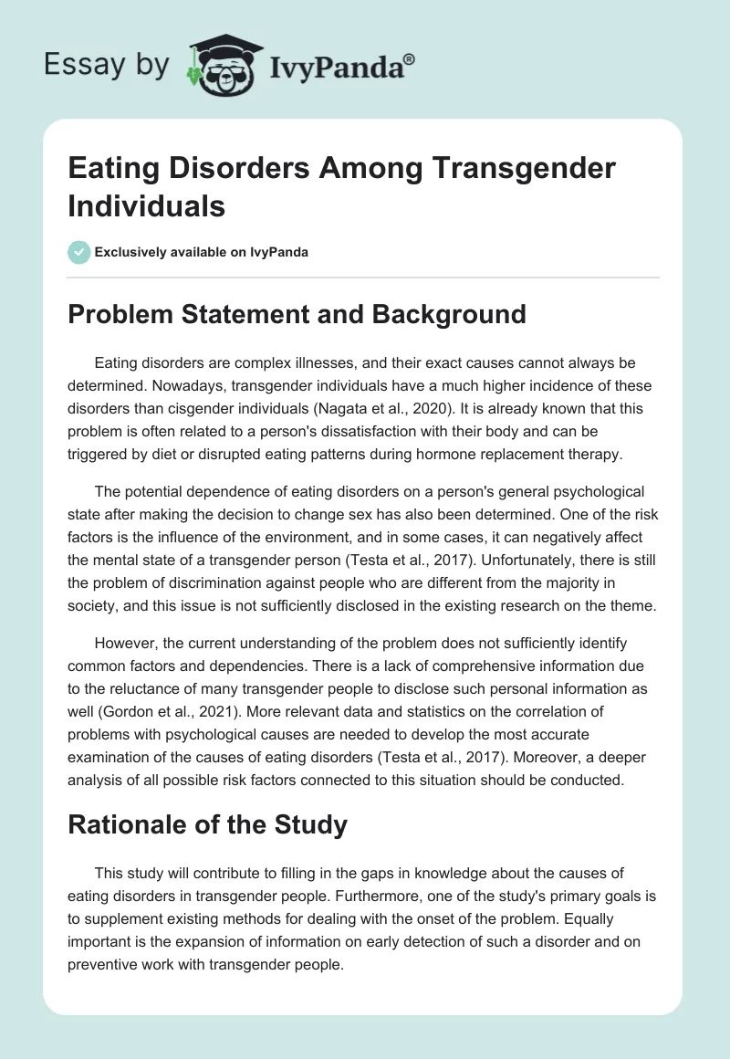 Eating Disorders Among Transgender Individuals. Page 1