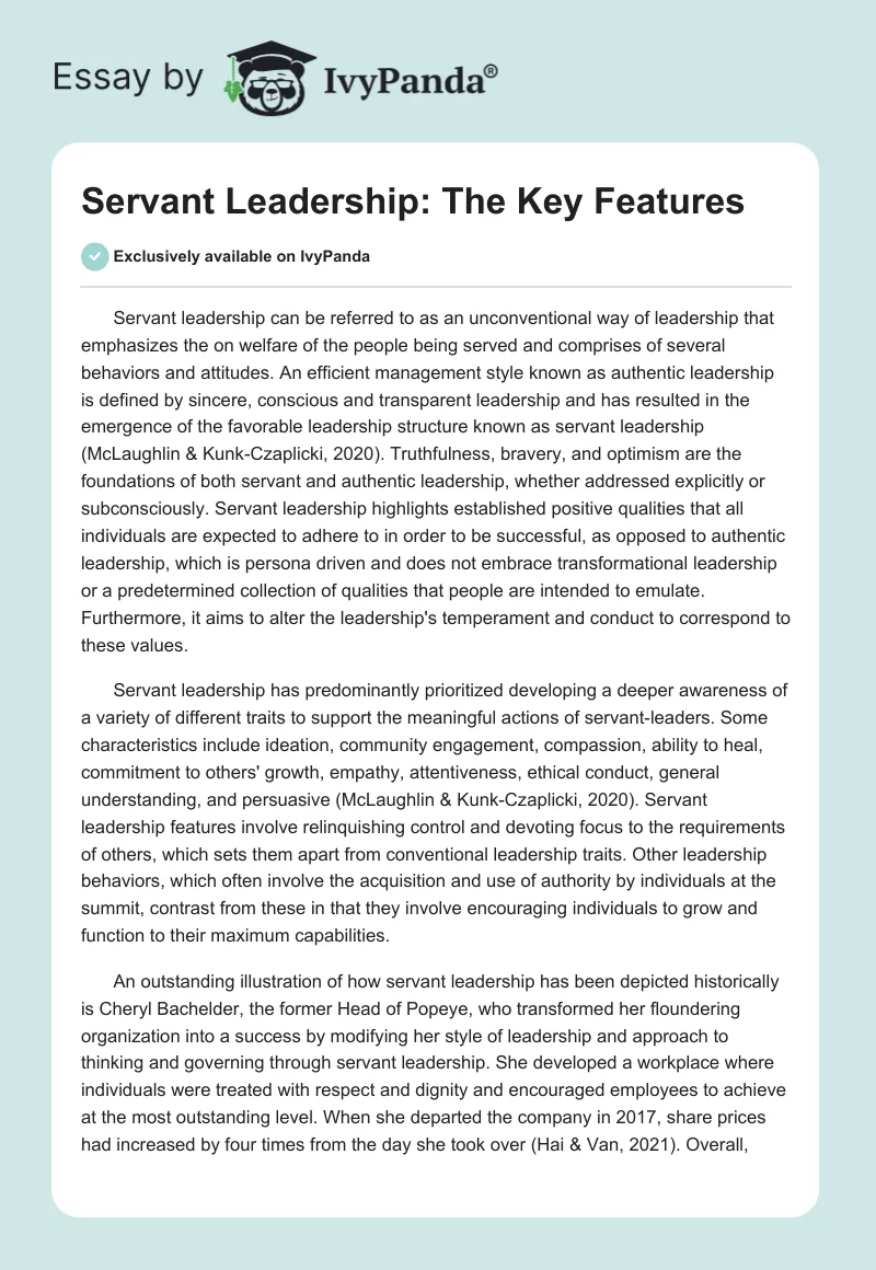 Servant Leadership: The Key Features. Page 1