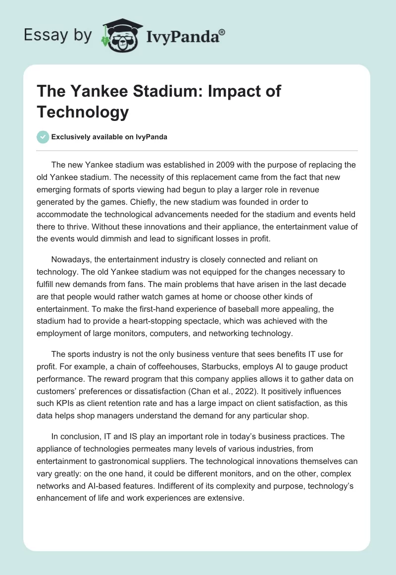 The Yankee Stadium: Impact of Technology. Page 1