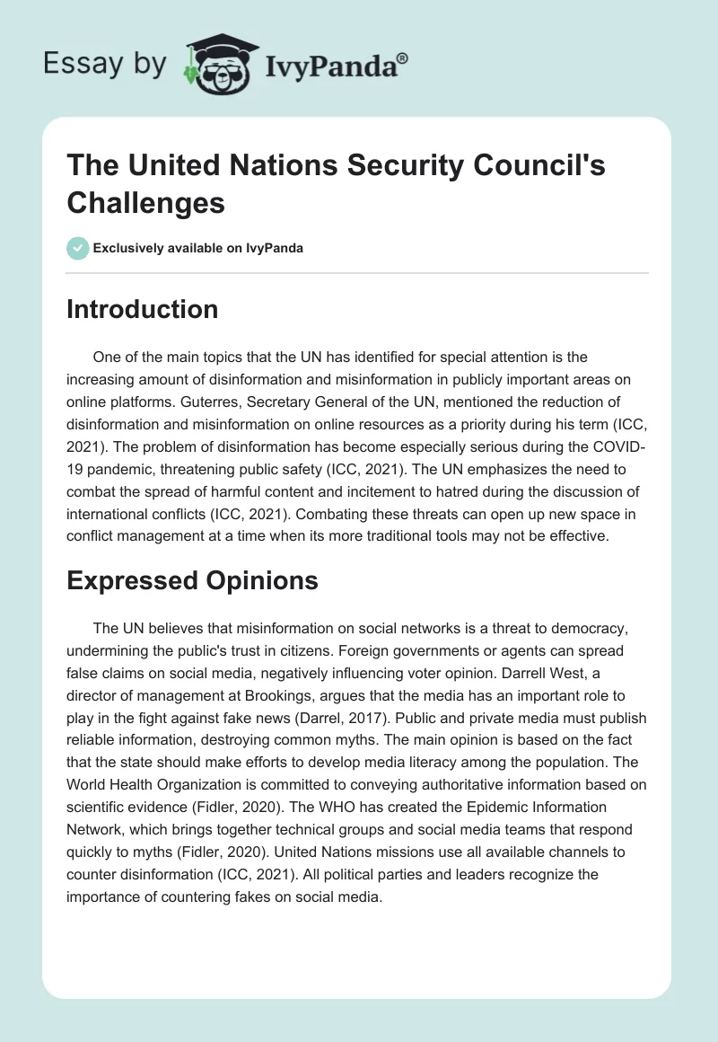 The United Nations Security Council's Challenges. Page 1