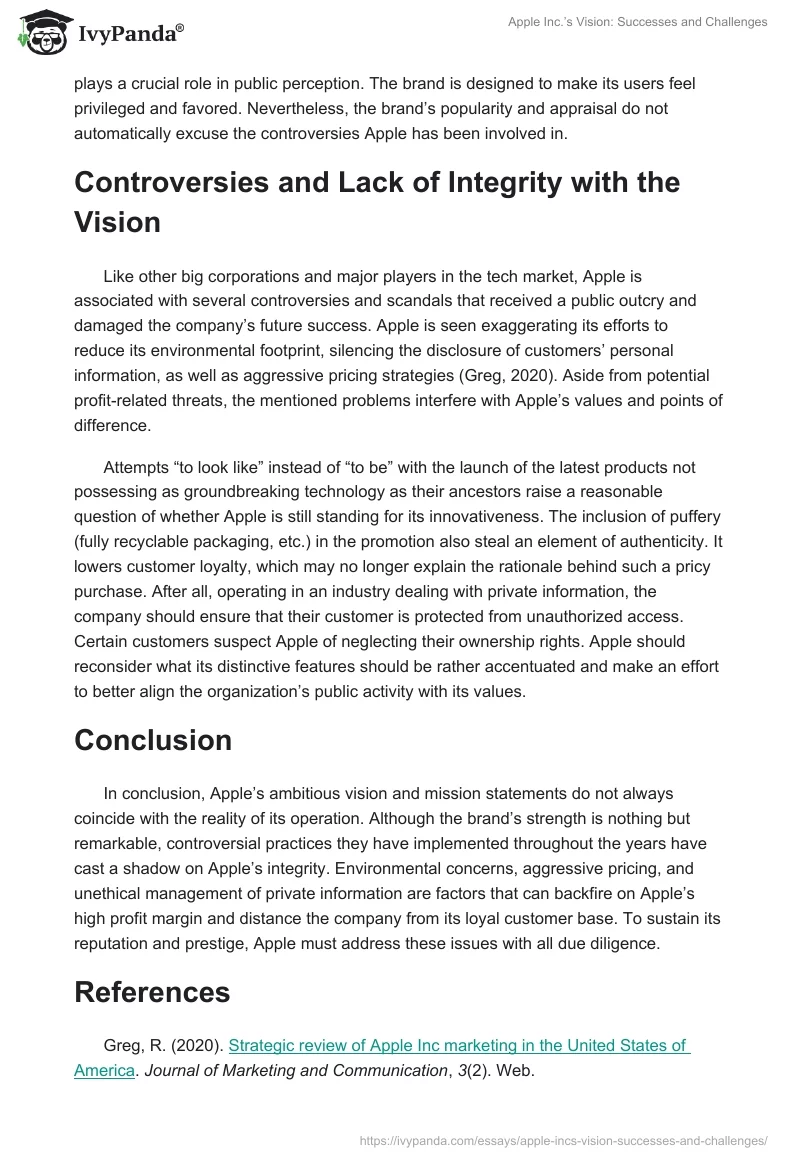 Apple Inc.’s Vision: Successes and Challenges. Page 2