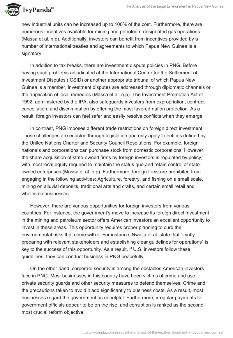 The Analysis of the Legal Environment in Papua New Guinea. Page 2