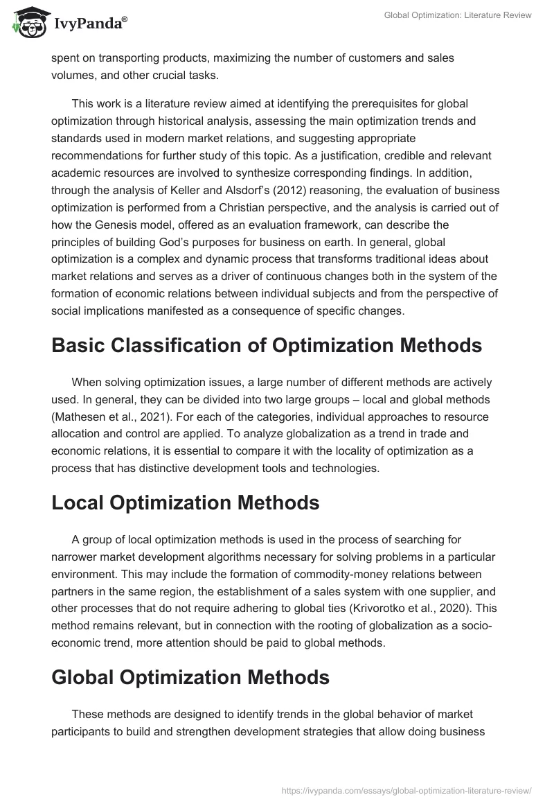 Global Optimization: Literature Review. Page 2