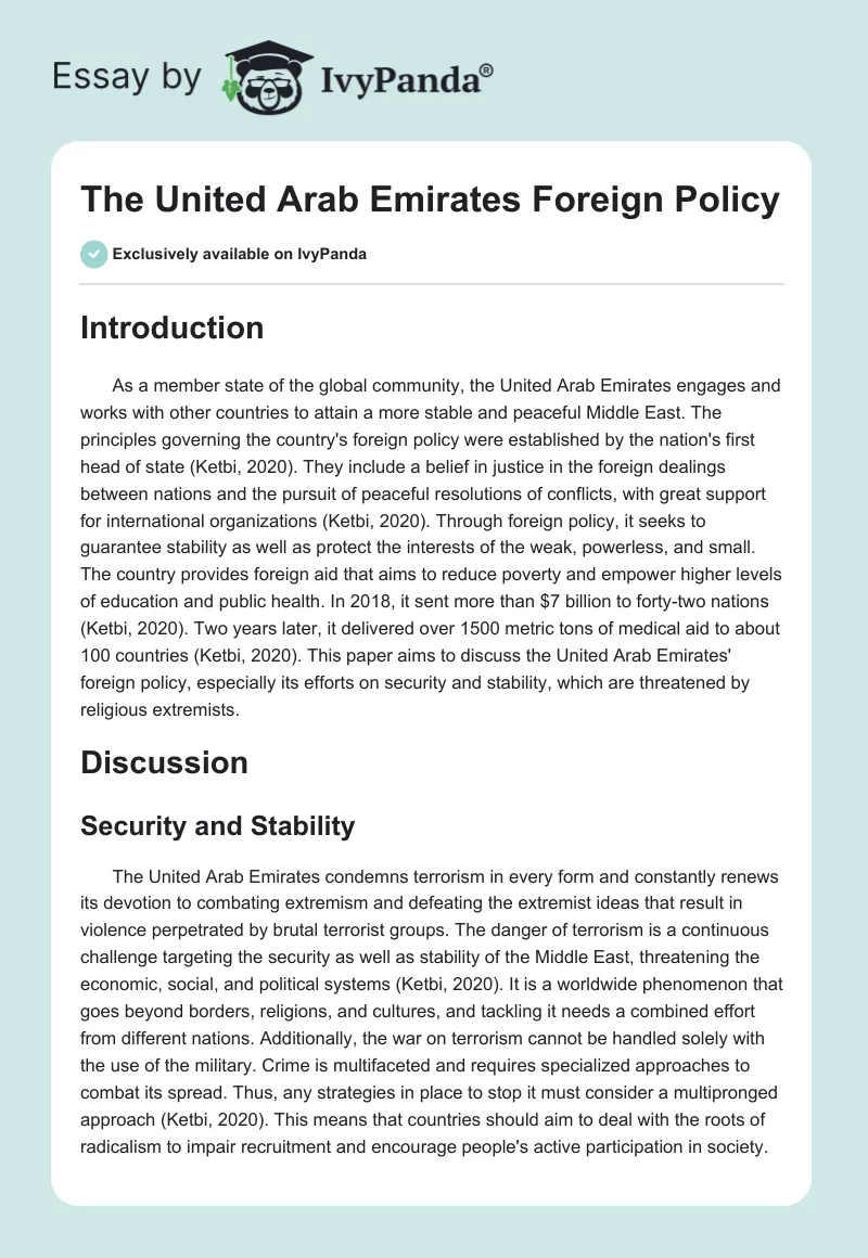 The United Arab Emirates Foreign Policy. Page 1