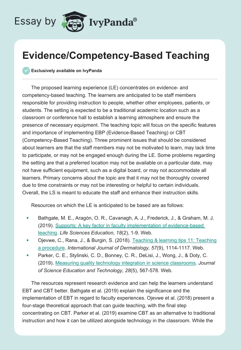 Evidence/Competency-Based Teaching. Page 1