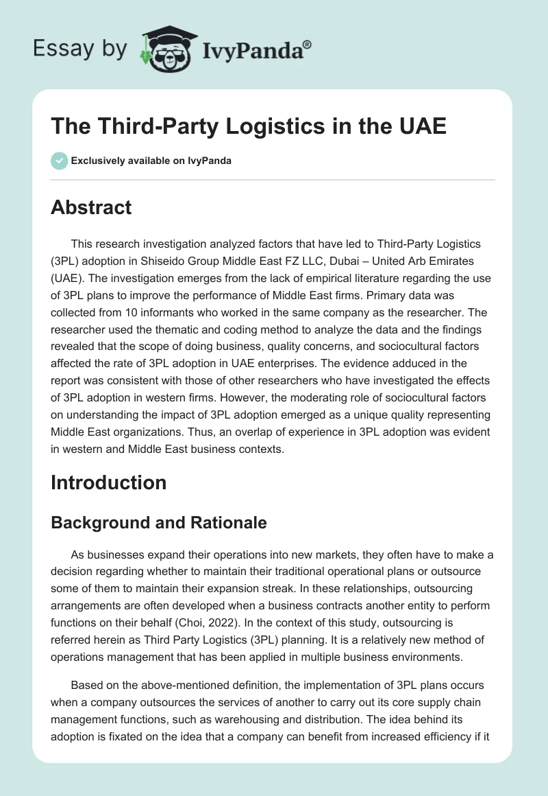 The Third-Party Logistics in the UAE. Page 1