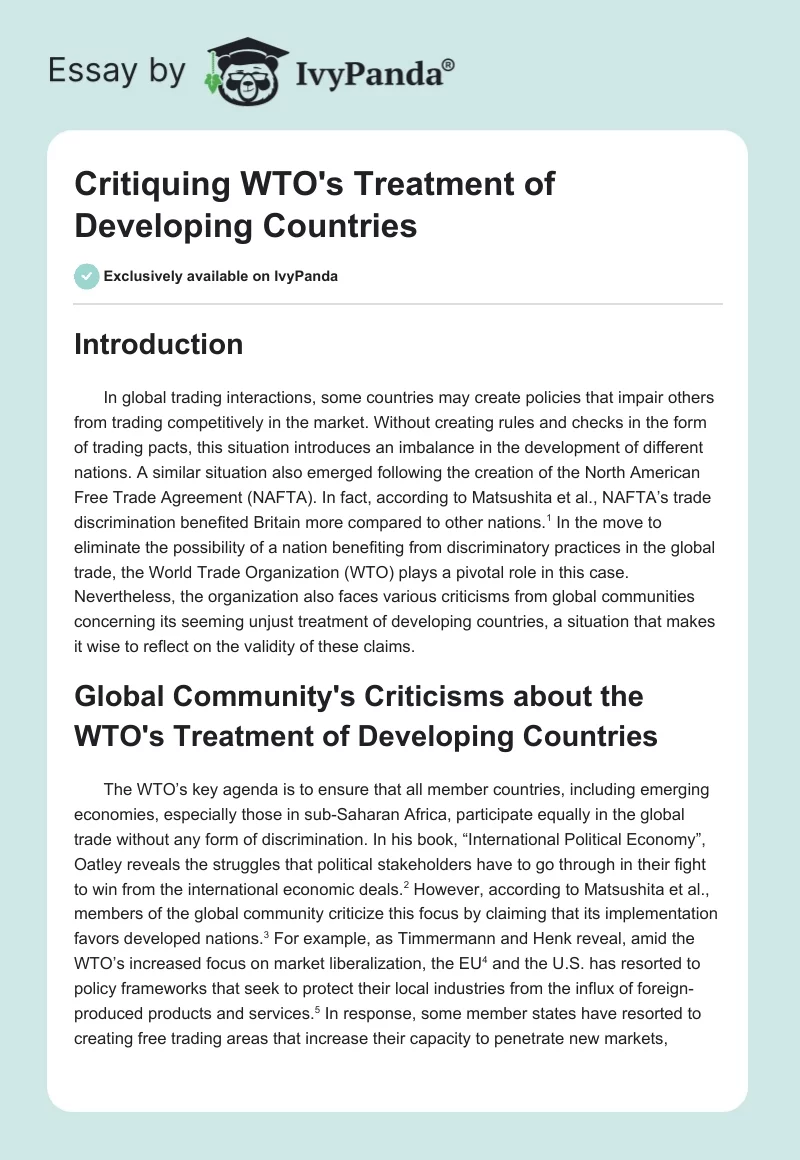 Critiquing WTO's Treatment of Developing Countries. Page 1