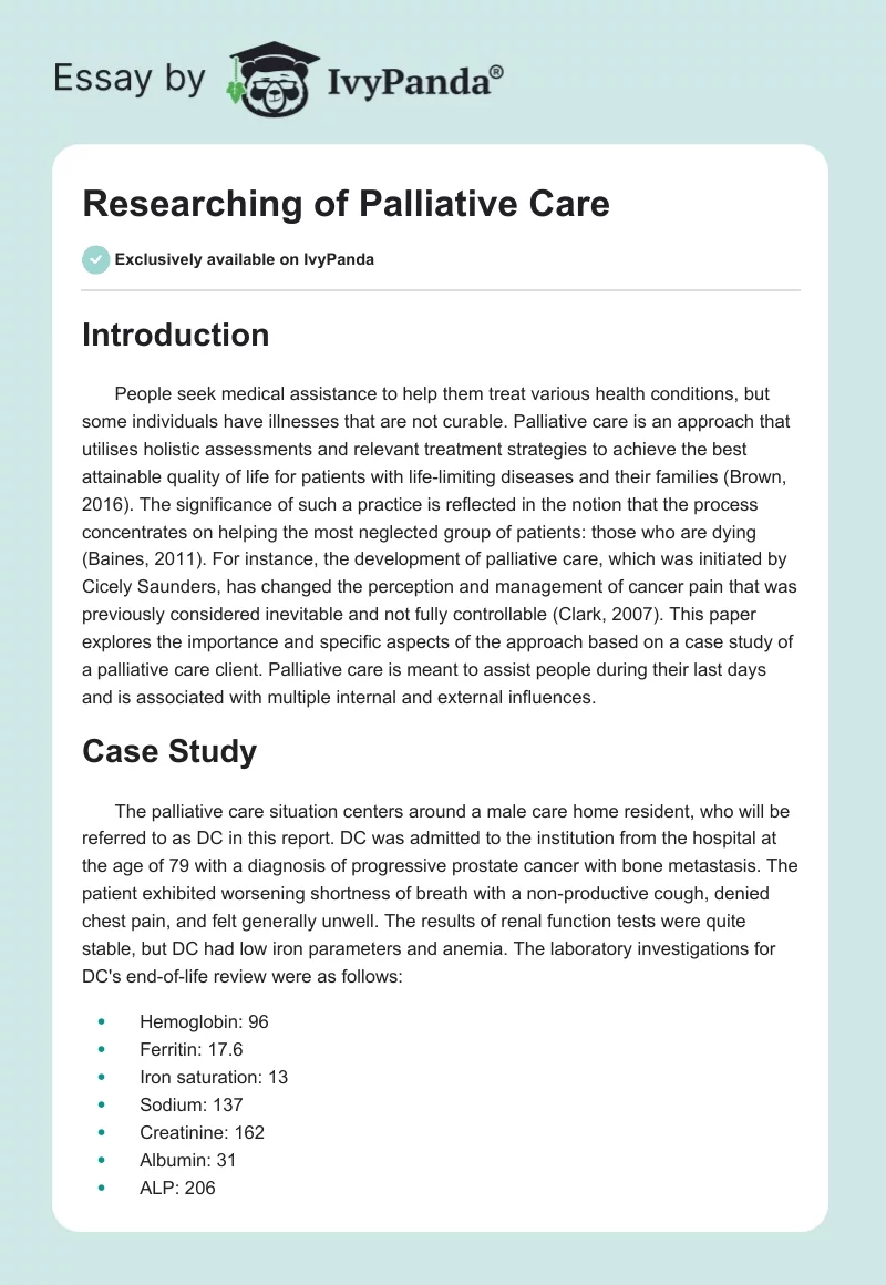 Researching of Palliative Care. Page 1