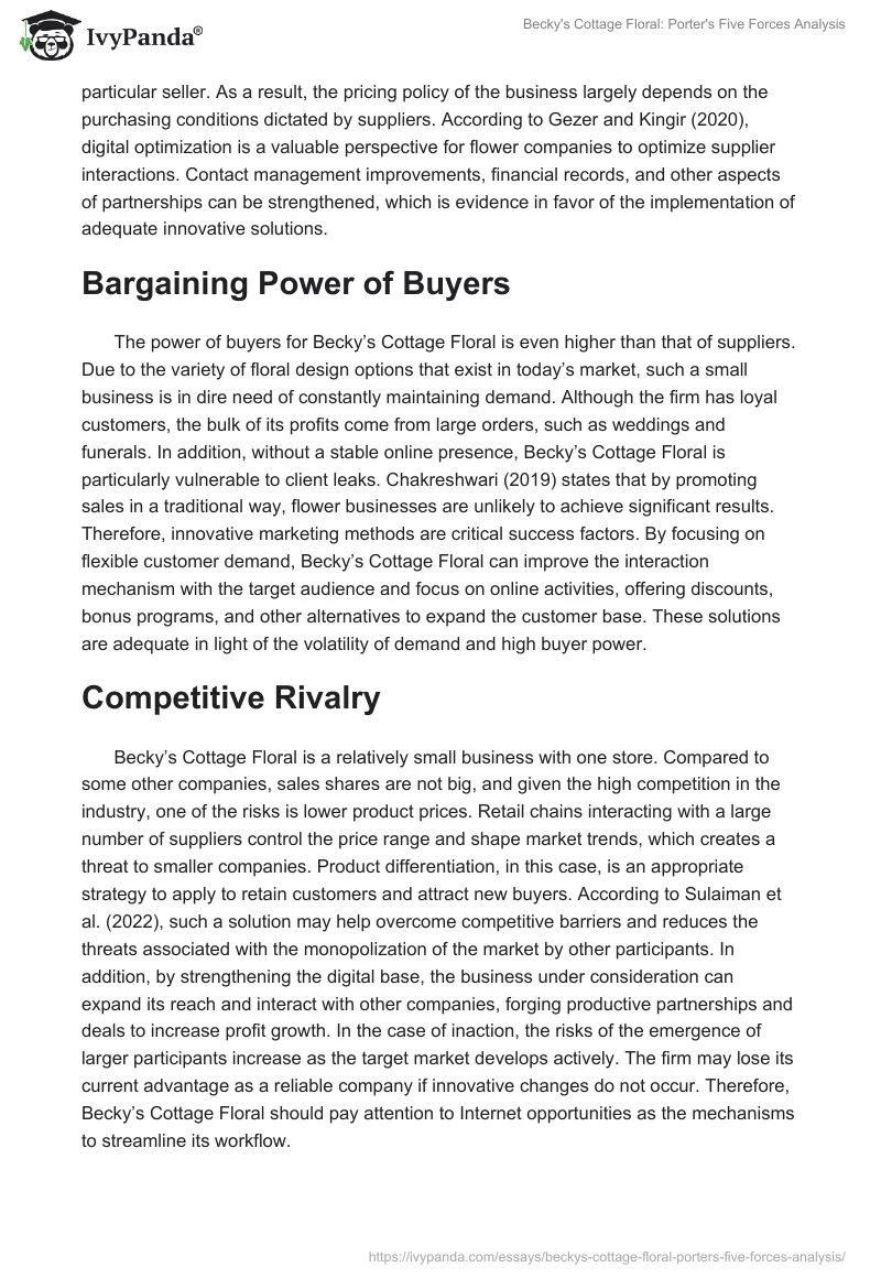 Becky's Cottage Floral: Porter's Five Forces Analysis. Page 3