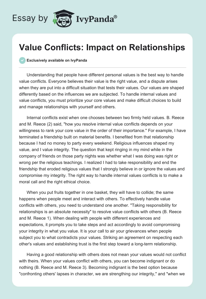 Value Conflicts: Impact on Relationships. Page 1
