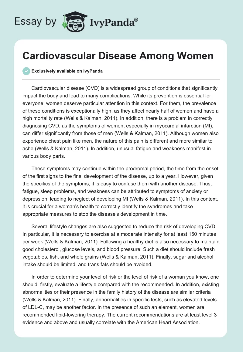 Cardiovascular Disease Among Women. Page 1