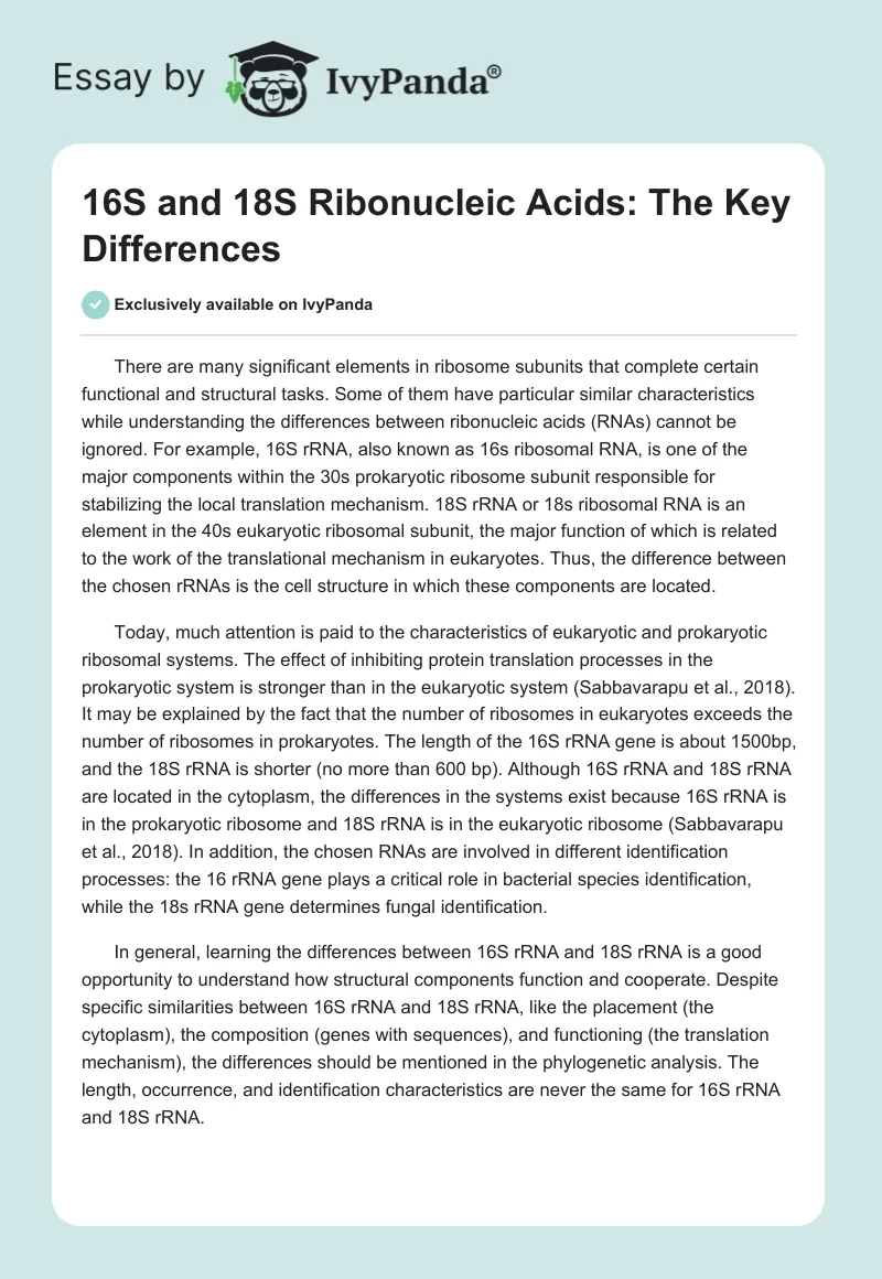 16S and 18S Ribonucleic Acids: The Key Differences. Page 1