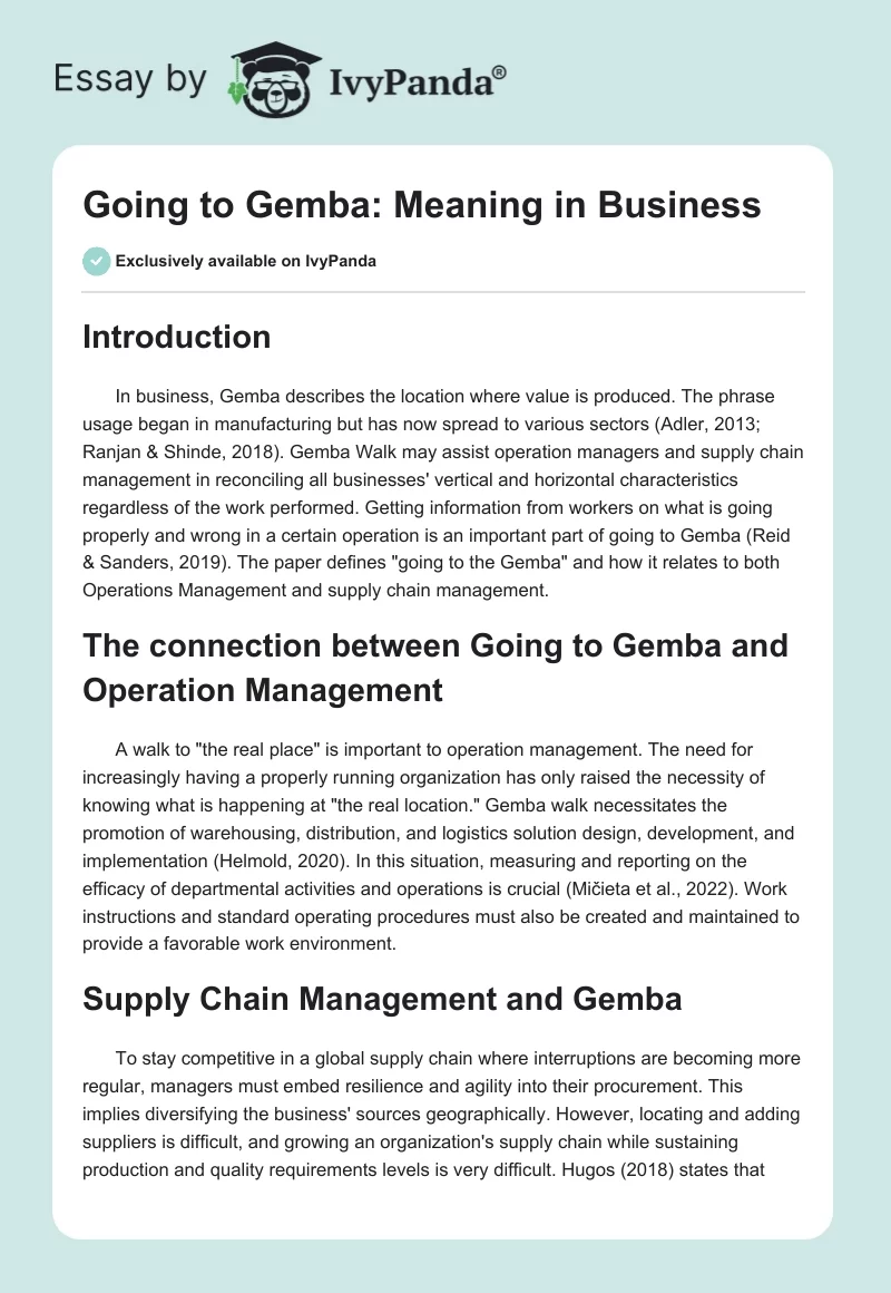Going to Gemba: Meaning in Business. Page 1