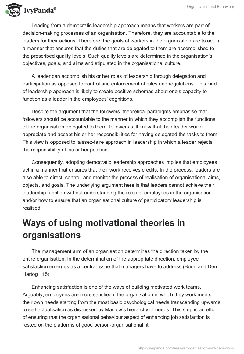 Organisation and Behaviour. Page 4