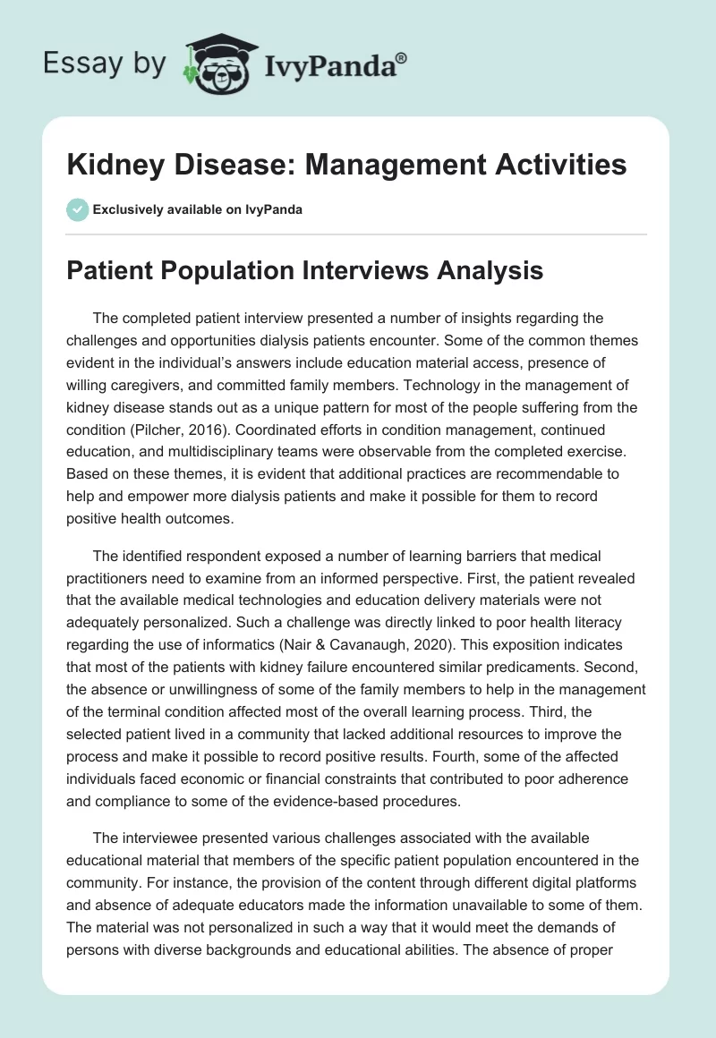 Kidney Disease: Management Activities. Page 1