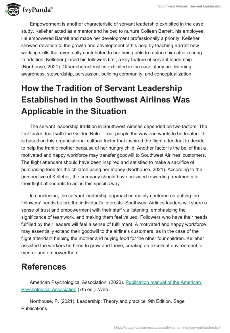 Southwest Airlines: Servant Leadership. Page 3