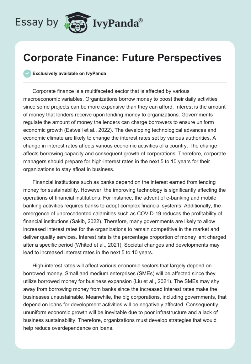Corporate Finance: Future Perspectives. Page 1