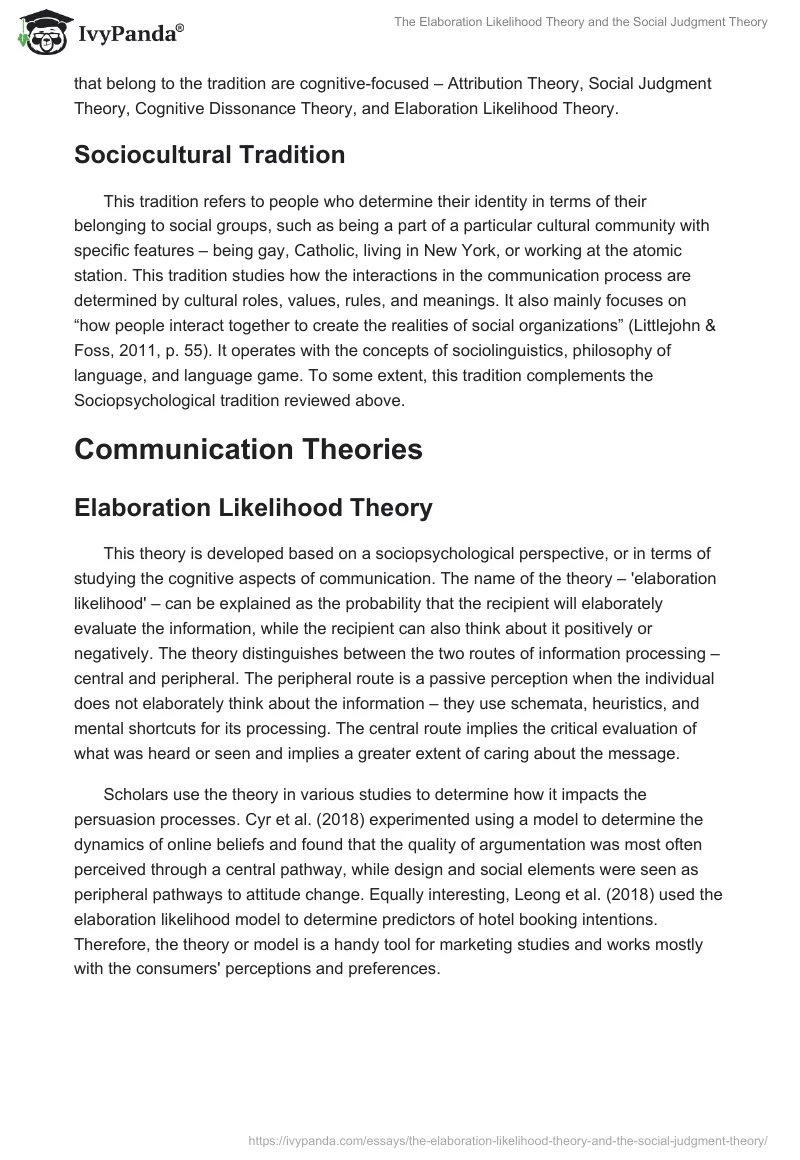 The Elaboration Likelihood Theory and the Social Judgment Theory. Page 2