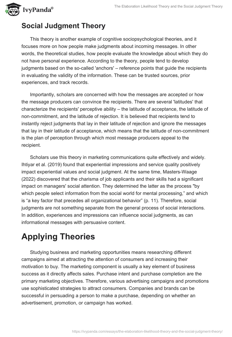 The Elaboration Likelihood Theory and the Social Judgment Theory. Page 3