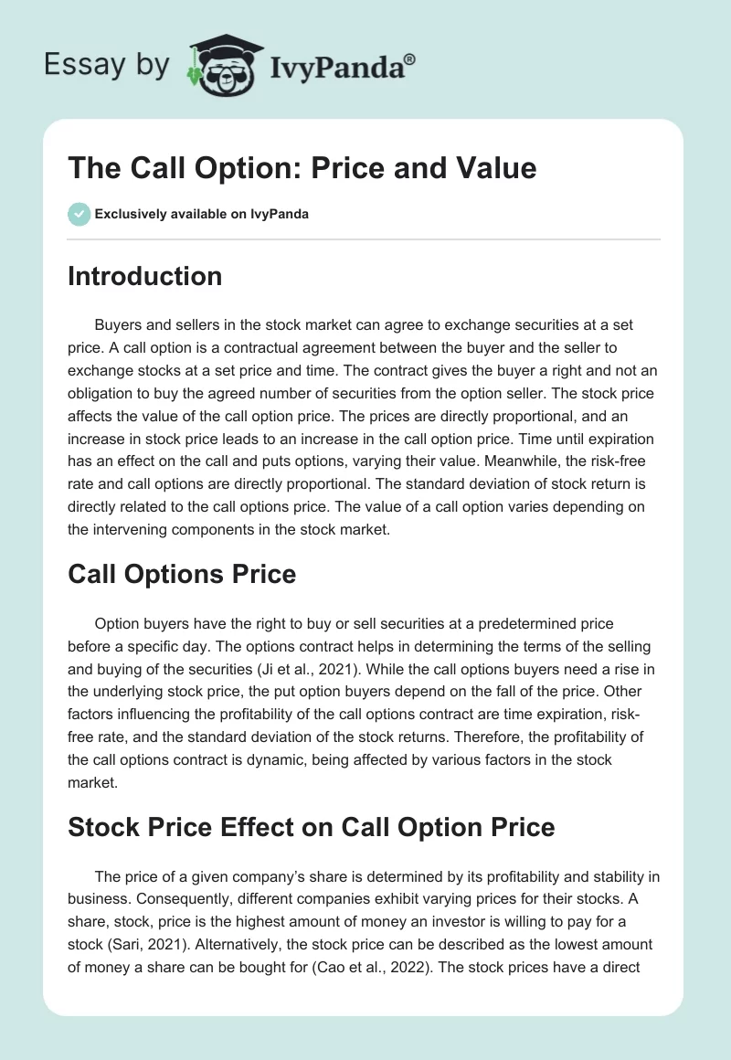 The Call Option: Price and Value. Page 1