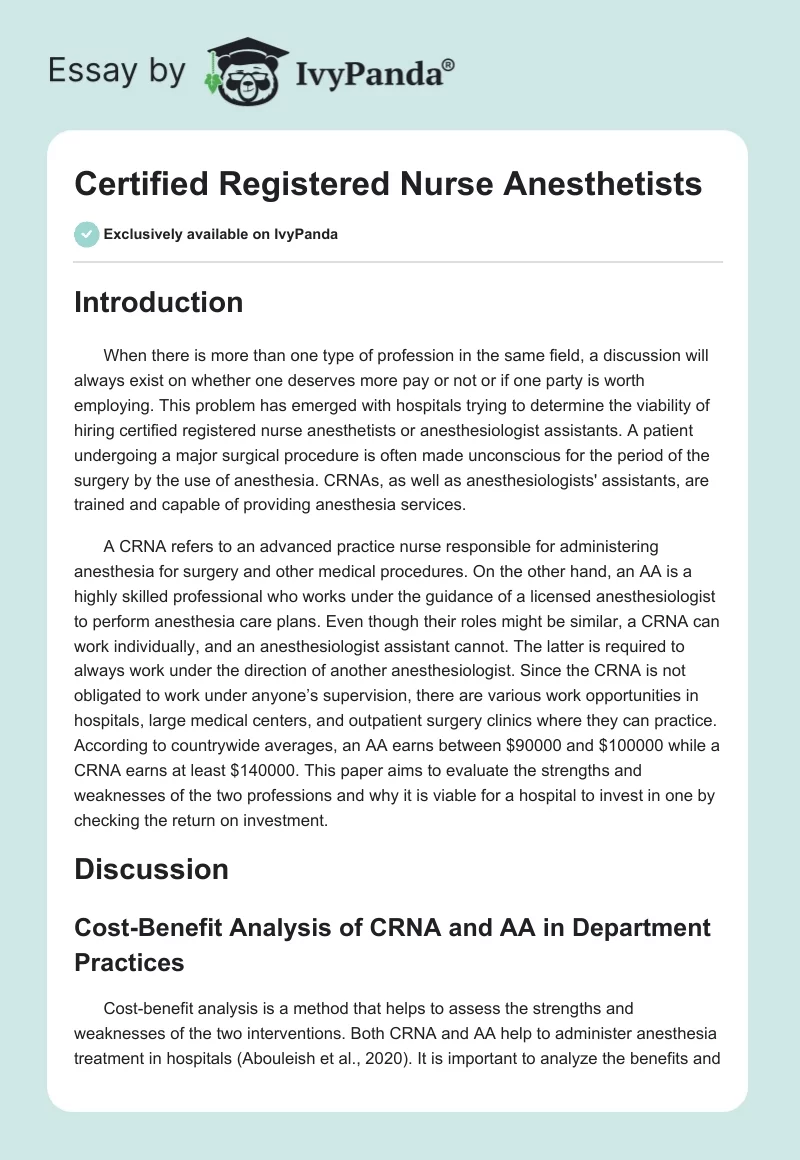 Certified Registered Nurse Anesthetists. Page 1