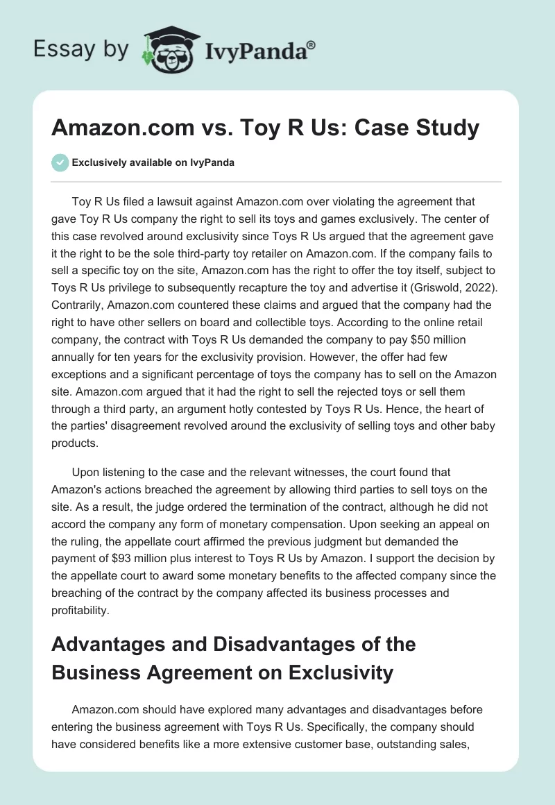 Amazon.com vs. Toy R Us: Case Study. Page 1