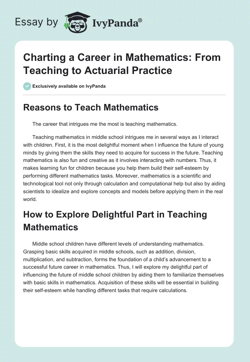 Charting a Career in Mathematics: From Teaching to Actuarial Practice. Page 1