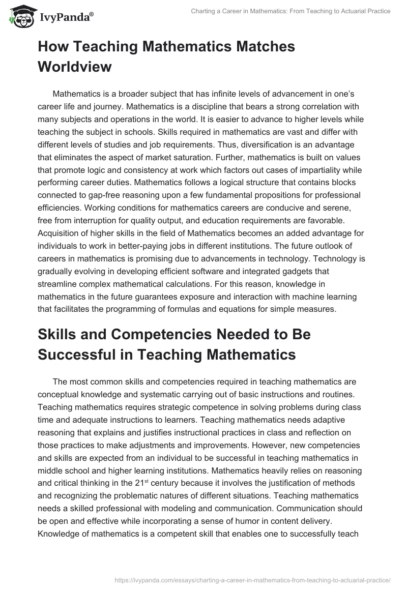 Charting a Career in Mathematics: From Teaching to Actuarial Practice. Page 2