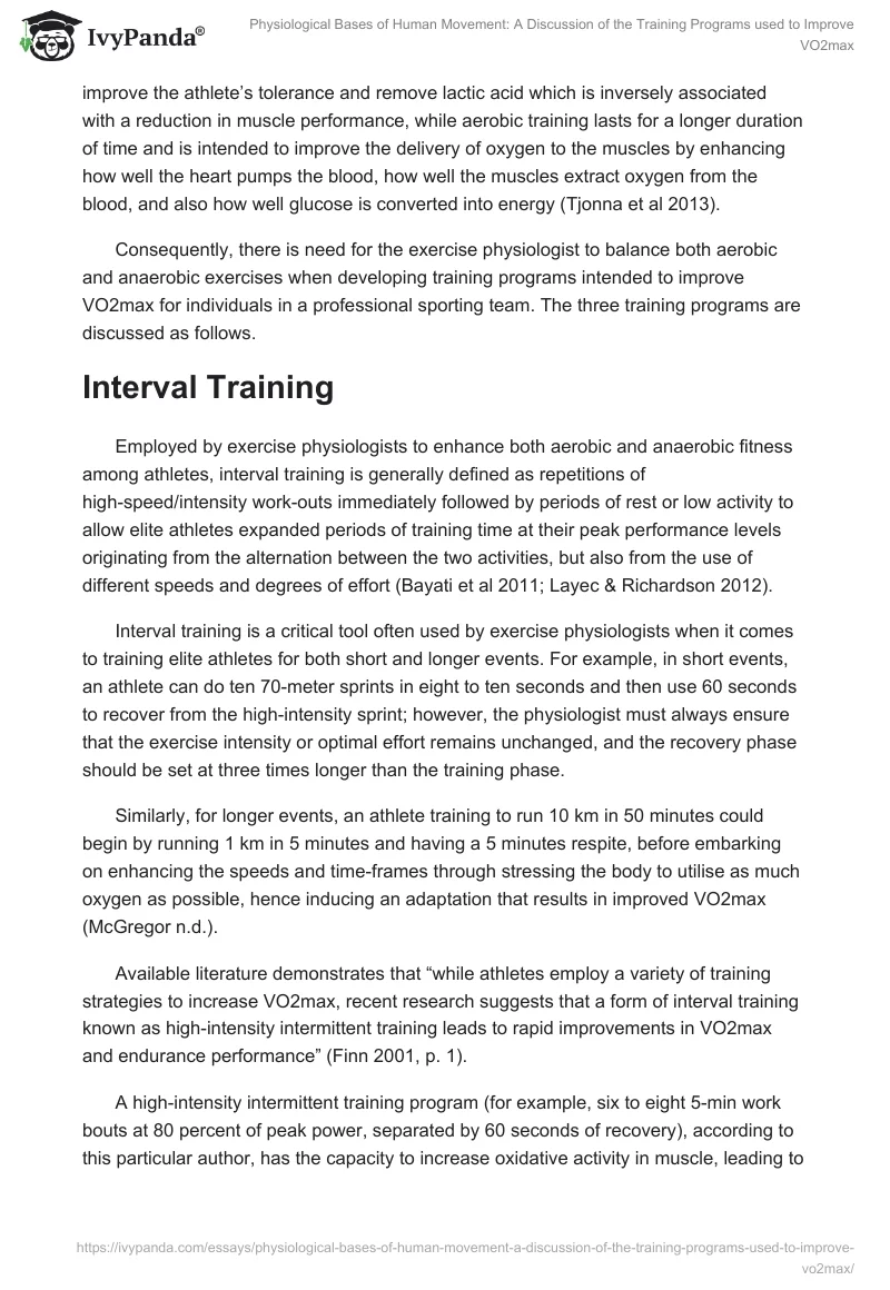 Physiological Bases of Human Movement: A Discussion of the Training Programs used to Improve VO2max. Page 2