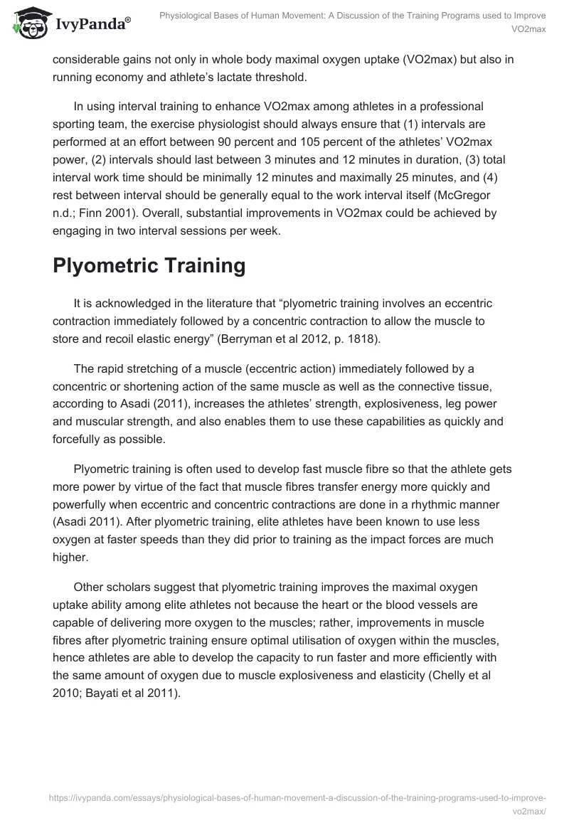 Physiological Bases of Human Movement: A Discussion of the Training Programs used to Improve VO2max. Page 3