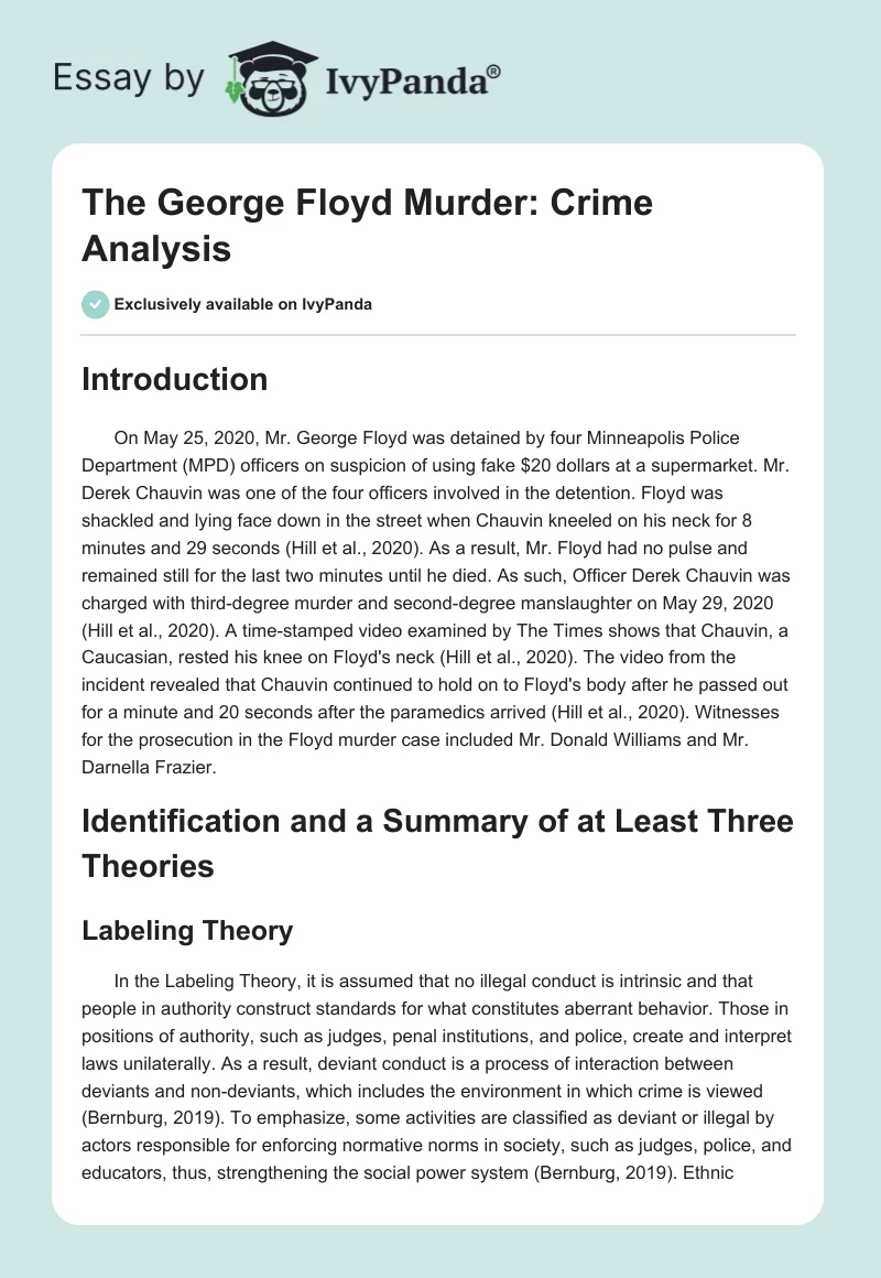 The George Floyd Murder: Crime Analysis. Page 1