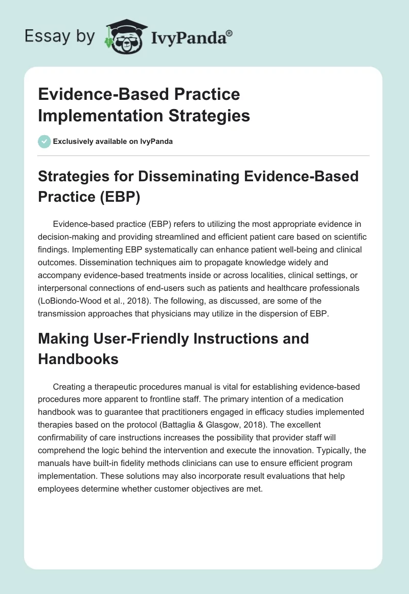 Evidence-Based Practice Implementation Strategies. Page 1