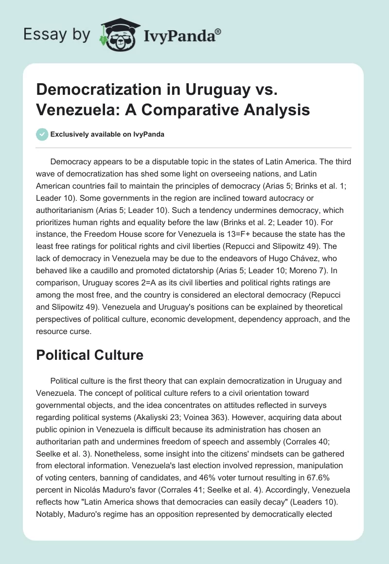 Democratization in Uruguay vs. Venezuela: A Comparative Analysis. Page 1