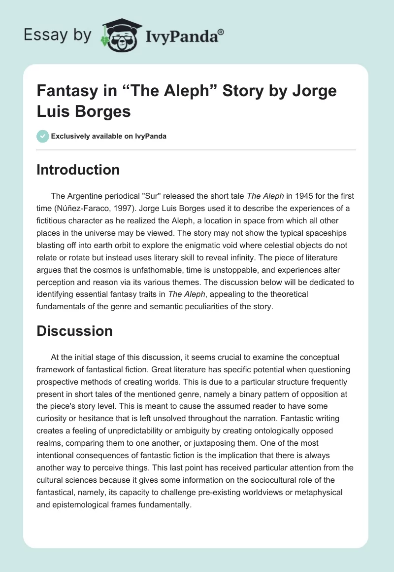 Fantasy in “The Aleph” Story by Jorge Luis Borges. Page 1