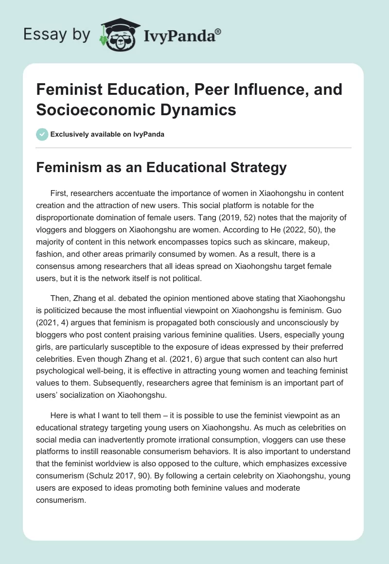 Feminist Education, Peer Influence, and Socioeconomic Dynamics. Page 1