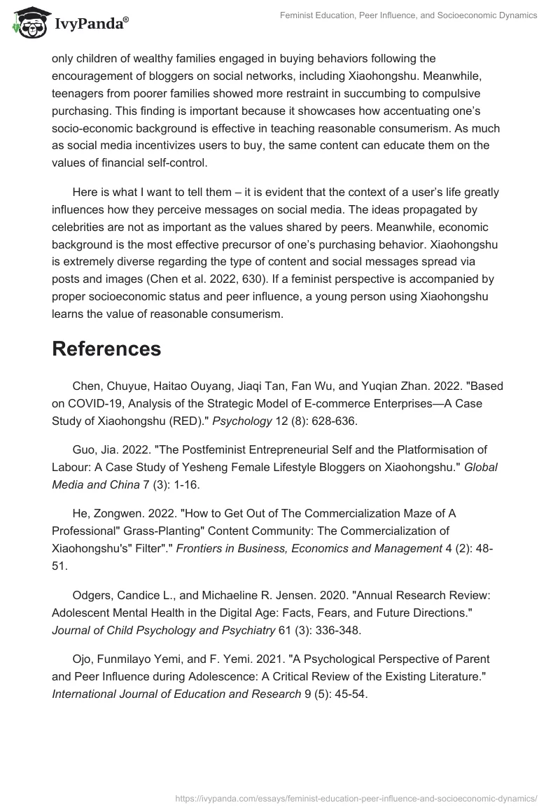 Feminist Education, Peer Influence, and Socioeconomic Dynamics. Page 3
