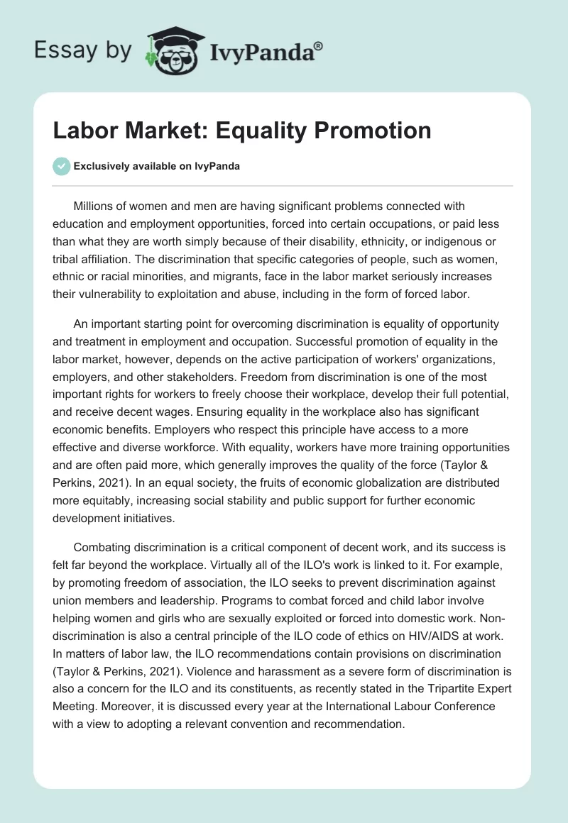 Labor Market: Equality Promotion. Page 1