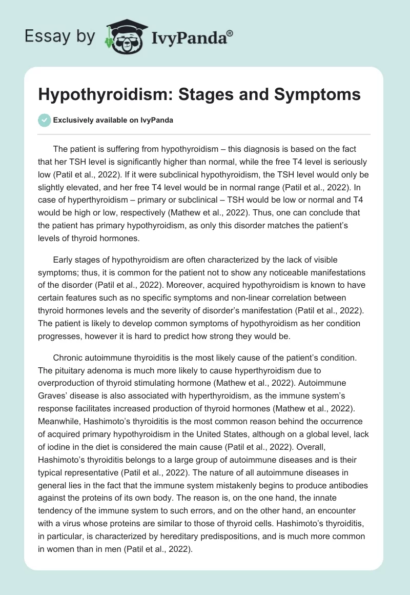 Hypothyroidism: Stages and Symptoms. Page 1