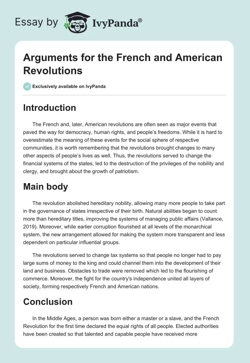 Arguments for the French and American Revolutions. Page 1