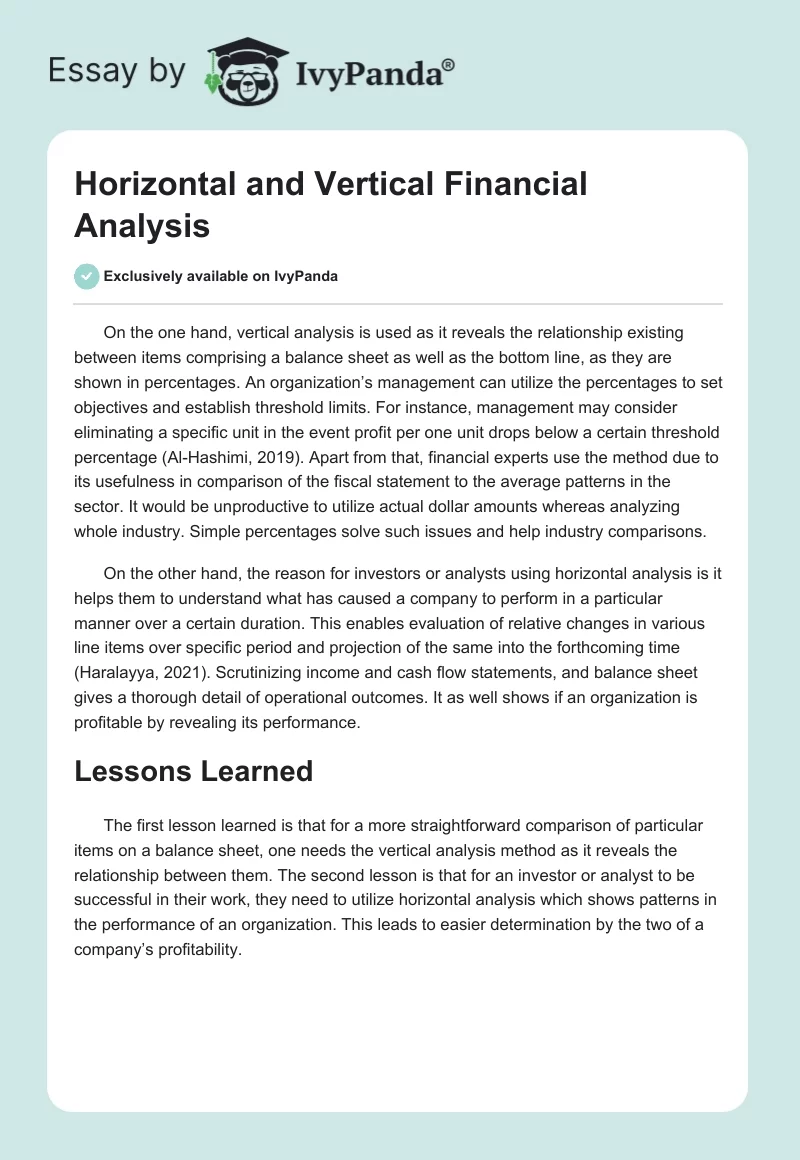 Horizontal and Vertical Financial Analysis. Page 1