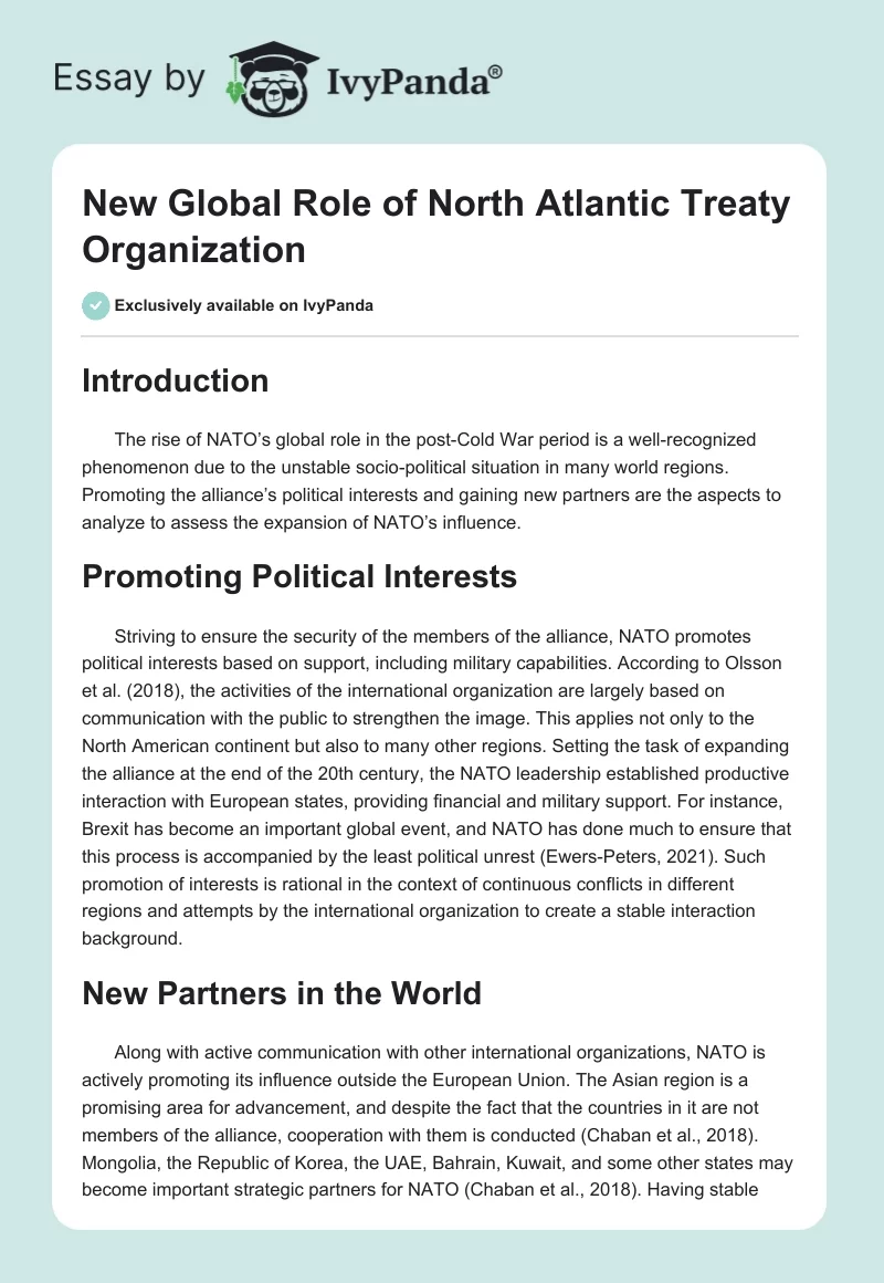 New Global Role of North Atlantic Treaty Organization. Page 1