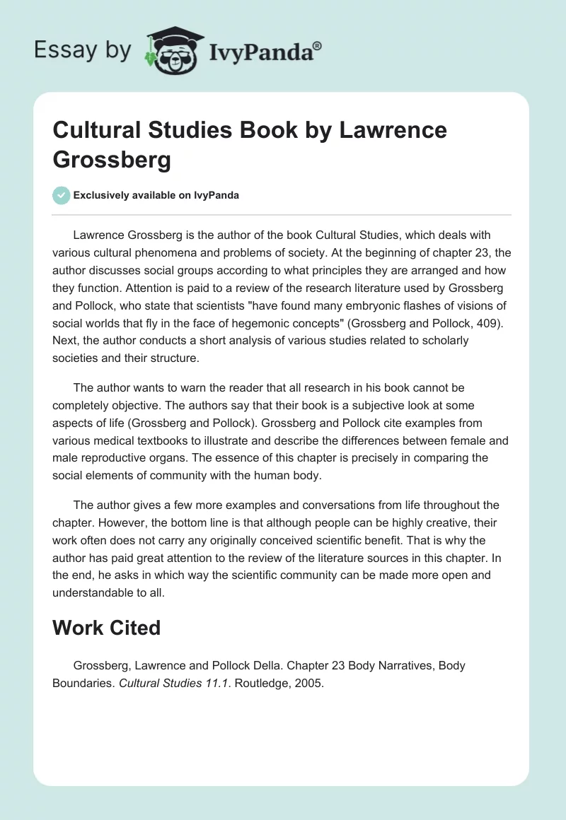 Cultural Studies Book by Lawrence Grossberg. Page 1