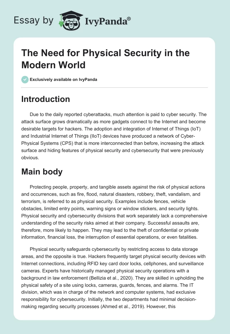 The Need for Physical Security in the Modern World. Page 1